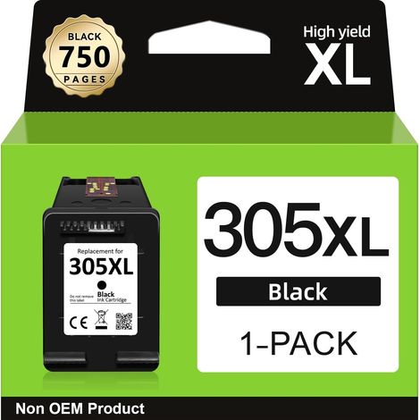 Cartouche Encre 305 XL Noir, Remplacement pour Cartouche HP 305 Noir, Encre Imprimante 305 XL pour DeskJet 2700 2720 2710 2300 Plus 4120 4100 4110 Envy 6000 6032 6020 6022 Pro 6400 (1/5)