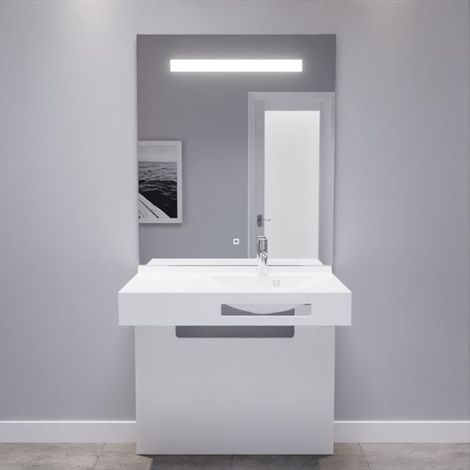 Meuble LEA 90 cm avec plan vasque déportée à droite et miroir LED Elégance ht105 (1/4)