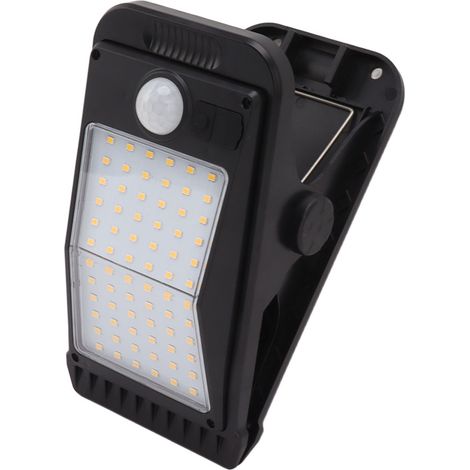 Lampe solaire à pince USB avec batterie intégrée, activation par détection de présence, 72 LED, lumière chaude, idéale pour l'extérieur (cour, jardin, terrasse). (1/5)