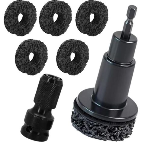 Ponceuse de moyeu de roue avec 6 têtes de meulage, brosse de nettoyage de moyeu de roue, kit de nettoyage de moyeu de roue, retrait rapide, pour perceuses et visseuses à percussion 1/2" (1/5)