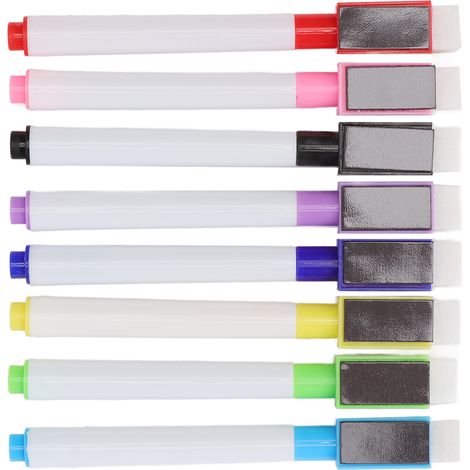 Lot de 80 marqueurs effaçables à sec magnétiques avec gomme, 8 couleurs vives, stylets portables pour tableau blanc, idéal école, bureau et enfants. (1/5)
