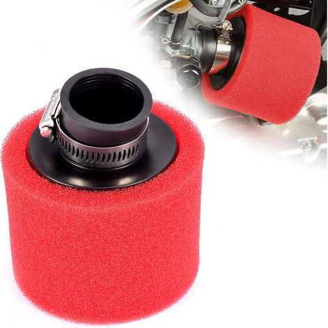 Filtre à air universel en mousse coudée 35 mm, compatible moteurs 4 temps 50 cc 70 cc 90 cc 110 cc 125 cc 150 cc GY6, pour moto, ATV, quad, go-kart, cyclomoteur, pit bike et dirt bike - Rouge (1/5)