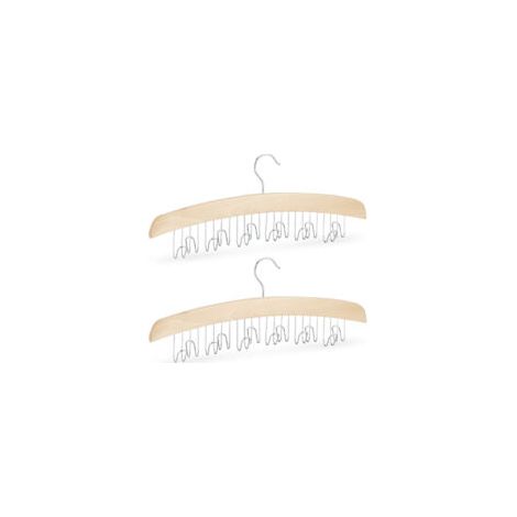 Armoire de rangement pour ceintures, lot de 2, 12 ceintures, crochets pivotants à 360°, bois de lotus, 17 x 43 x 5 cm, naturel/argenté (1/5)
