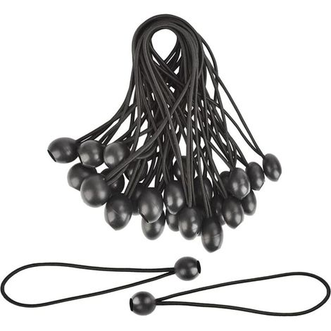 30-teiliges elastisches Bungee-Seil, Gummi-Bungee-Seil mit Gummiball für Planen, Zelte, Banner, Flaggen, Camping, Pavillons (Schwarz)