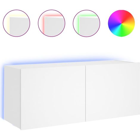 Meuble TV mural avec lumières LED blanc 100x35x41 (1/5)