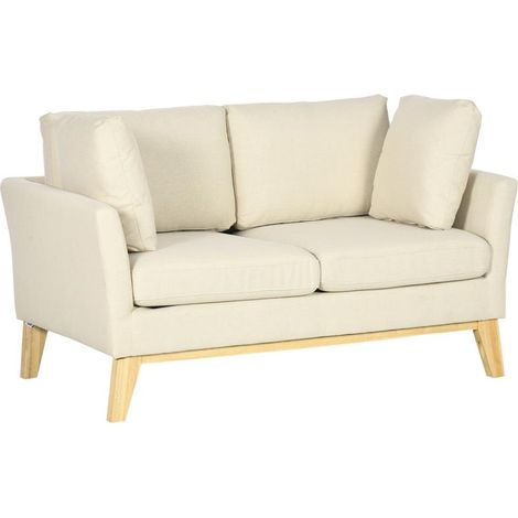 DIVANO DA 2 POSTI IN LEGNO DI EUCALIPTO E TESSUTO EFFETTO LINO 137X78X78 CM BEIGE