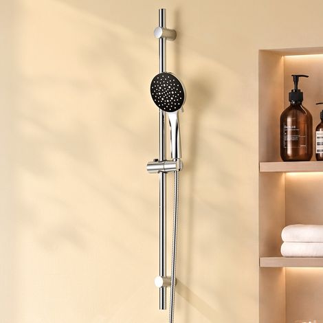 Auralum Max Asta Doccia 90cm con Doccetta Nera 6 Getti 120mm, Regolazione 80cm, Supporto 360°, Flessibile Antitorsione 1,5m, Cromato (1/5)