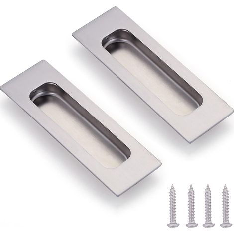2-teilige Edelstahl-Gehäusegriffe, verdeckte Möbelgriffe, Schubladengriffe, Retro-Schiebetürgriffe, ovale Einbaugriffe mit Schrauben, geeignet für Schränke/Schiebetüren/Schubladen (Silber) (1/4)