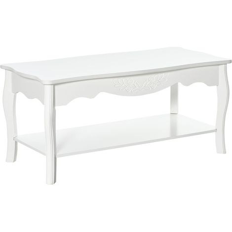Tavolino da Caffè Basso in Legno Bianco 94x44x42 cm (1/5)