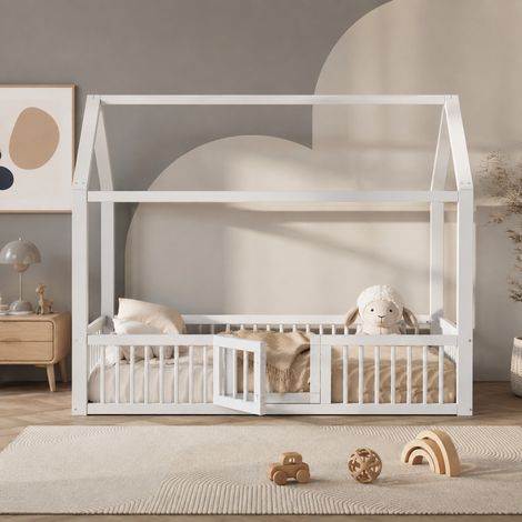 MEUBLIV Letto a casetta 90x200 cm bianco – barriera di sicurezza, senza materasso (1/5)