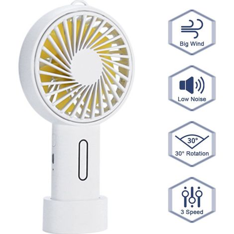 1 Ventilateur portable, 3 vitesses réglables, batterie 1200mAh, base incluse, pour extérieur et maquillage (1/5)