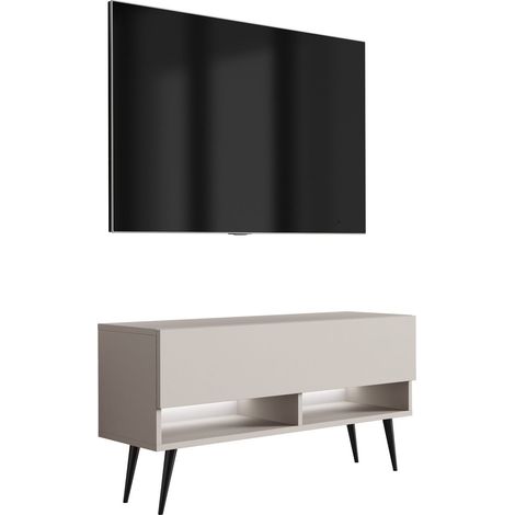 Meuble TV : Cachemire, pieds obliques noirs, LED blanche, 100 × 32 × 52 cm (1/5)