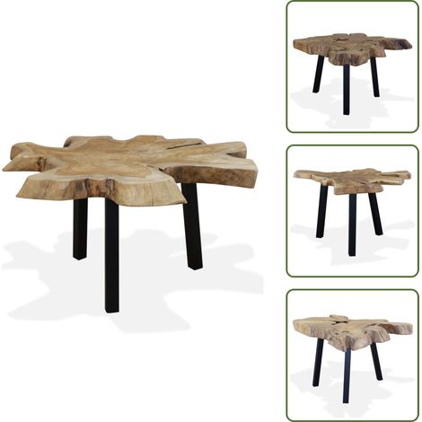 Couchtisch Massivholz Teak 80x70x38 cm - Vintage Stil - Couchtisch - Teakholzt Tisch - Massivholz Möbel - Handgefertigter Couchtisch (1/5)