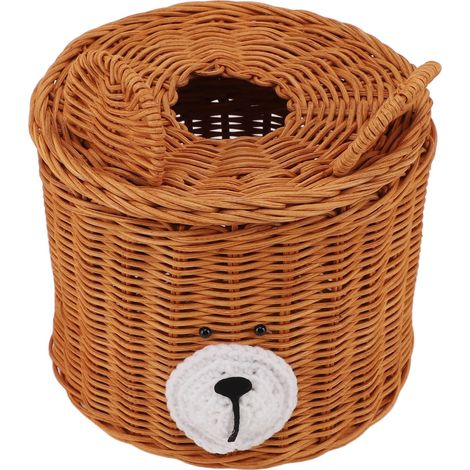 Boîte à Mouchoirs Couverture en Rotin Ours Mignon Marron avec Couvercle Accès Facile Rond Entretien Simple Support Polyvalent Distributeur pour Accessoires Photo (1/5)
