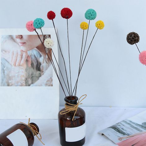 Boule de fleurs Billy, 40 cm, bleu clair, tête de fleur séchée, tige en fil métallique, vente en couleur unie ou multicolore, à l'unité (1/5)