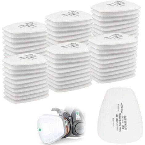 Packung mit 60 3M Baumwollfiltern, Vollgesichtsmaskenfilter, 5N11 CN Einsatzfilter, Baumwollfilter für 6000, 6200, 6800, 7501, 7502, FF402 Filter (weiß) (1/4)