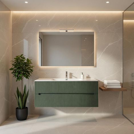 Composizione mobile bagno sospeso con cassetti cm 120 cannettato mod. STICK - Verde Bosco