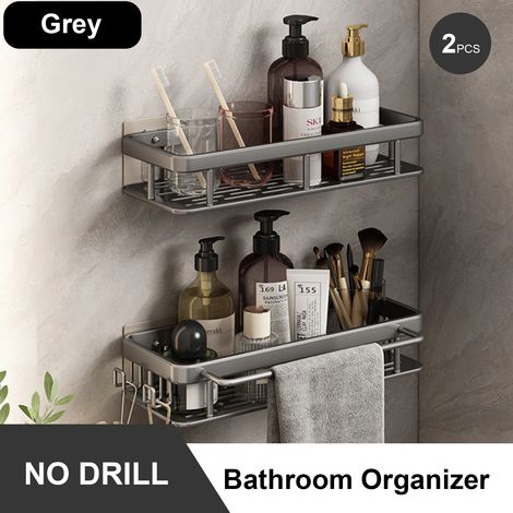 (gris-S-2) Étagère de rangement pour salle de bain en acier inoxydable antirouille, étagère de douche à ventouses, appareils de rangement pour la maison (1/5)