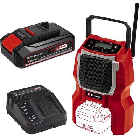 Einhell 3408017 Site Radio Bluetooth Speaker TC-SR + 2.5AH Battery Charger Kit