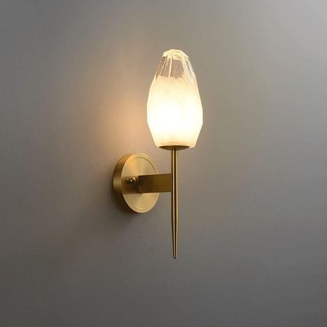 Appliques murales en verre d'intérieur, corps de lampe en métal galvanisé + appliques murales à abat-jour géométrique, luminaire G9, appliques murales minimalistes modernes dorées pour chambre à couch (1/5)