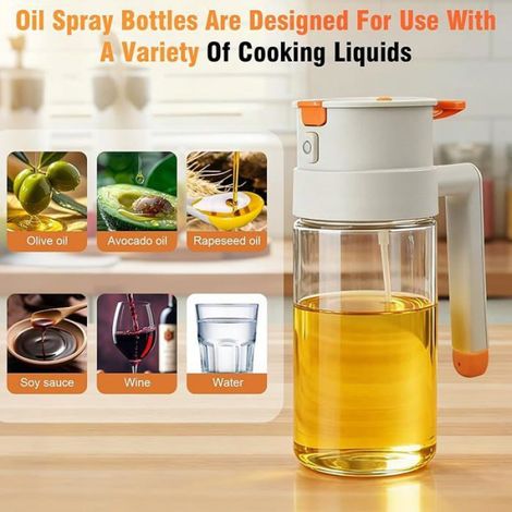 Spray Huile Cuisine 650ml,2 en 1 Vaporisateur en Verre Sans BPA avec Contrôle des Portions,Brosse de Nettoyage Intégrée, (1/4)