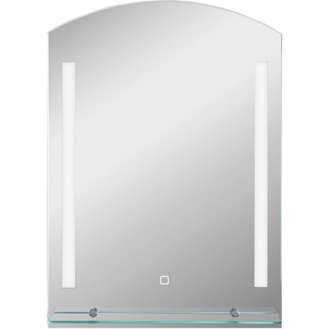 Miroir de salle de bain avec éclairage LED 3 couleurs, 50 x 70 cm, cadre aluminium, avec étagère en verre (1/5)