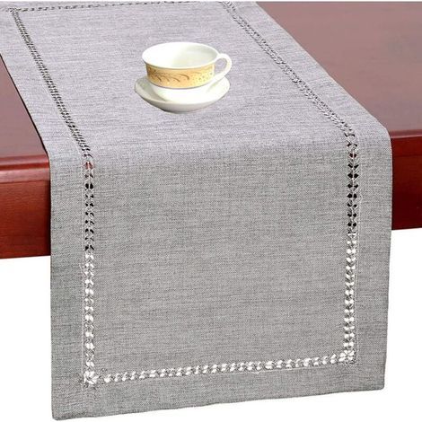 Handgefertigter Tischläufer – Uni – 33 x 183 cm – Grau (1/4)
