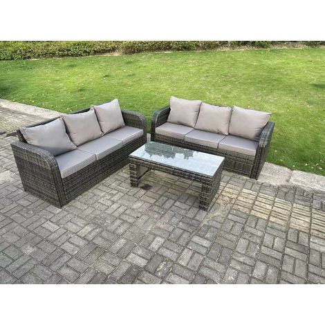 Fimous Dark Grey PE Wicker High Back Rattan Garden Furniture Set Lounge Sofa 3 Seater Sofa Set Outdoor Rectangular Coffee Table 6 Seater (1/4)