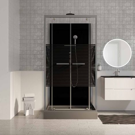 Cabina de ducha 110x80x215 cm - Puertas batientes - Líneas gris antracita