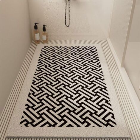 Tapis de douche antidérapant, tapis de bain antidérapant avec trous de drainage, tapis de bain de massage en luffa souple en PVC pour zones humides, séchage rapide (noir, 40 x 70 cm)