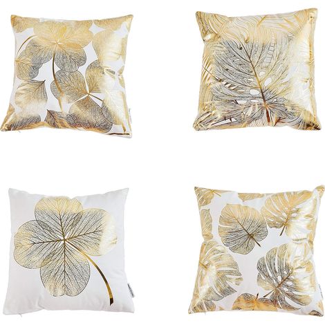 Lot de 4 taies d'oreiller décoratives housse de coussin feuilles d'estampage dorées 18 x 18 pouces 45 x 45 cm pour canapé chambre voiture (1/5)