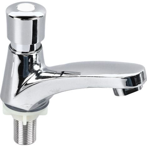 Robinet de lavabo à bouton-poussoir, économique en eau, robuste et fiable, avec temporisation, pour la maison, eau froide uniquement. (1/5)