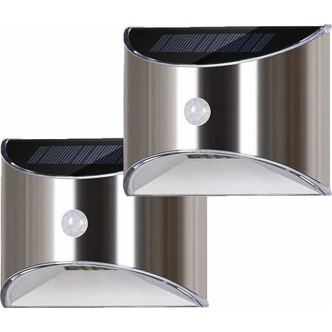 2pcs-Applique murale solaire à LED pour jardin, terrasse, clôture, escalier, lumière extérieure étanche en acier inoxydable avec détecteur de mouvemen (1/5)