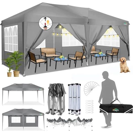Tonnelle Pliante 3 x 6 m étanche et Stable - Tente de réception d'extérieur 3 x 6 m avec 6 parois latérales - Anti-UV - pour Mariage, extérieur, Jardin, fête, marché (Gris) (1/5)