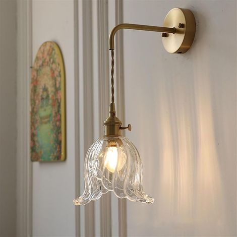 Applique murale, lampe murale vintage avec abat-jour en verre, lustre décoratif en métal, lampe suspendue réglable (avec ampoule) (1/5)