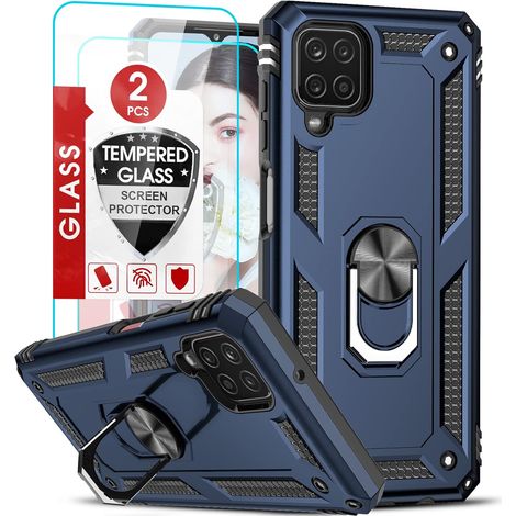 Hülle für Samsung Galaxy A12 6,5" Hülle Marineblau Panzerring + 2x Glas (1/5)