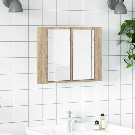 Armoire murale de salle de bain à miroir à LED - Meuble de rangement Chêne sonoma 60x12x45cm BV141586 - BonneVie (1/5)
