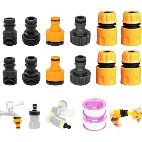 12 Pièces Plastique Adaptateur Tuyau Arrosage Kits de Raccordement 1 Pouce 1/2 Pouce 3/4 Pouce,  Nez de Robinet Embout Robinet Tuyau d'Arrosage, Adaptateur de Robinet en Plastique