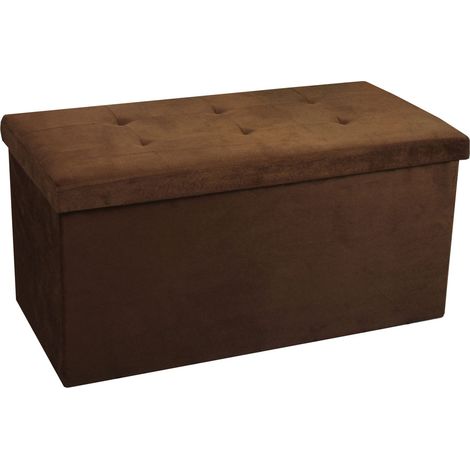 Hobag – Coffre de rangement pouf pliable velours 76cm – Coloris choco – Assise amovible pour accès au rangement