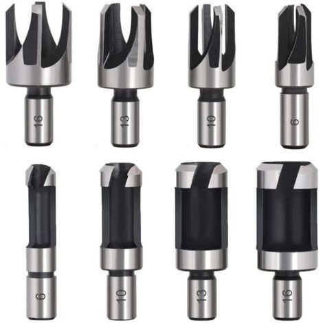 Tourillon Bois 8PCS HSS Foret Bois Fraise à Bouchonner,Fraise à Bouchonner Bois Mèche à Bouchon Bois Foret à Faire Cheville Outil de Coupe pour Faire une Bois Bouchon Cheville Tourillon Goujon Tenon D