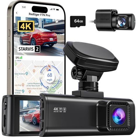 Dashcam Voiture Avant Arriere, STARVIS 2 Sensor with 64GB Card,4K/2.5K+1080P Dual Camera Built-in WiFi,GPS, 3.18" IPS, 170° Wide-Angle,24/7 Parking Surveillance, Loop Recording,WDR (1/5)