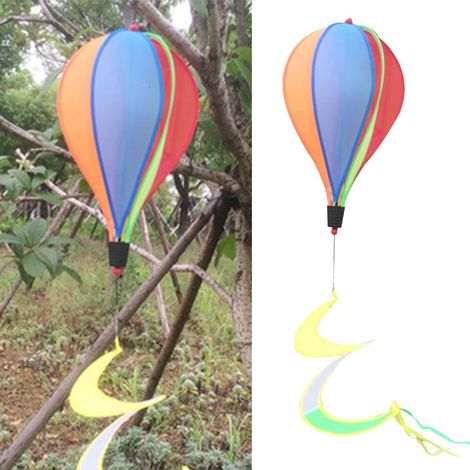 Bande brise en forme de montgolfière arc-en-ciel, guirlande lumineuse colorée tournante, moulin à vent de jardin, décoration extérieure (1/4)