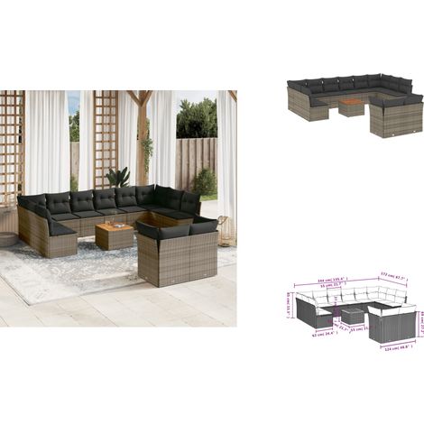13-tlg. Garten-Sofagarnitur mit Kissen Grau Poly Rattan - Gartensortiment - Outdoor Möbel - Lounge Set - Gartenlounge - Esstischset (1/3)