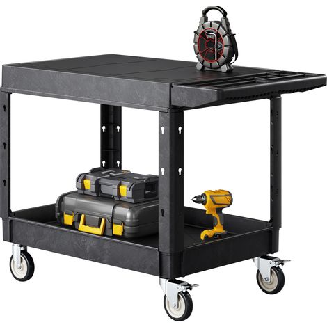 VEVOR Carrello Portaoggetti in Plastica Resistente a Due Ripiani con Ruote Girevoli a 360° Carrello di Servizio da 940 x 645 mm Capacita di Carico di 250 kg Adatto per Magazzino, Garage, Pulizia