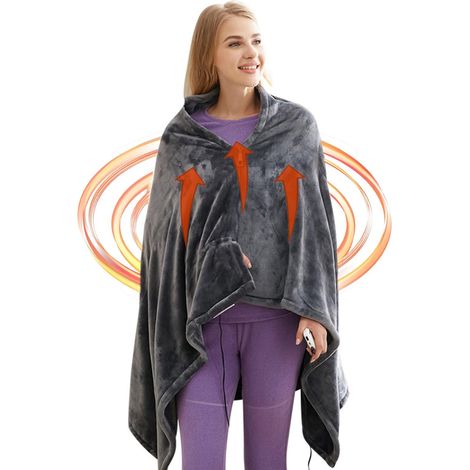 Double-Sided USB Electric Winter Heated Blanket Coral Fleece 3 Adjustable Settings Extra Large Single 150 x 85cm for Home/Office, Gray Anti-Cold Coat (1/5)