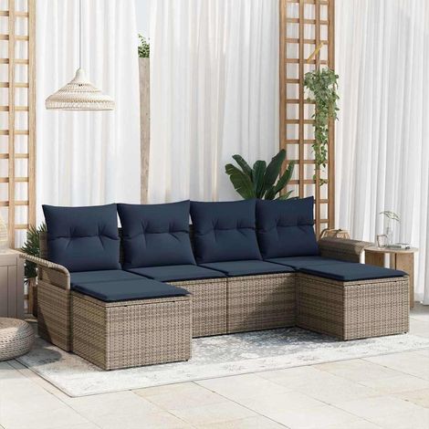 Conjunto de sofá de jardín con cojín 6 pcs Gris ratán sintético