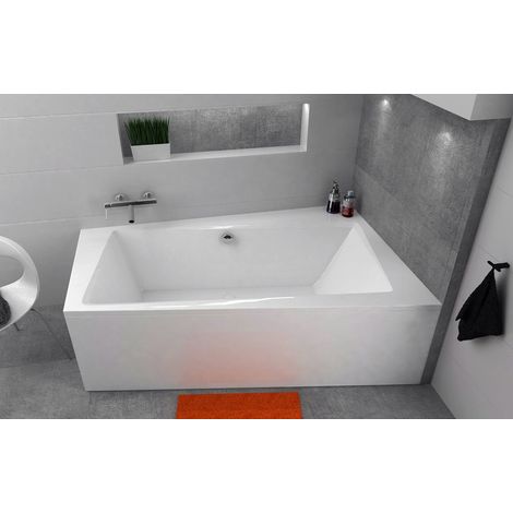 ECOLAM Badewanne Trapezwanne 170x110 cm RECHTS Infinity Eckwanne für Zwei mit Abfluss mittig + Schürze aus Acryl + Ab- und Überlauf Automatik Füße Silikon Komplett-Set