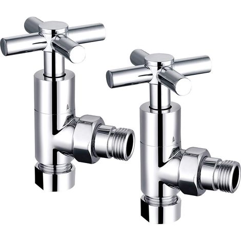 Modern Round Angled Pair of Radiator Valves Certral Heating Taps for Towel Radiator 15 mm (1/4)