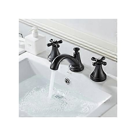Elegante 3-Loch-Waschtischarmatur aus Messingguss in Mattschwarz, mit tropffreiem Keramikventil, flexible Installation für 8 bis 16 Zoll. (1/5)