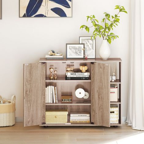Meuble à Chaussures avec Portes Range-Chaussures à 3 Niveaux avec Étagères Ouvertes Réglables 80 x 31 x 64,5cm Naturel (1/3)